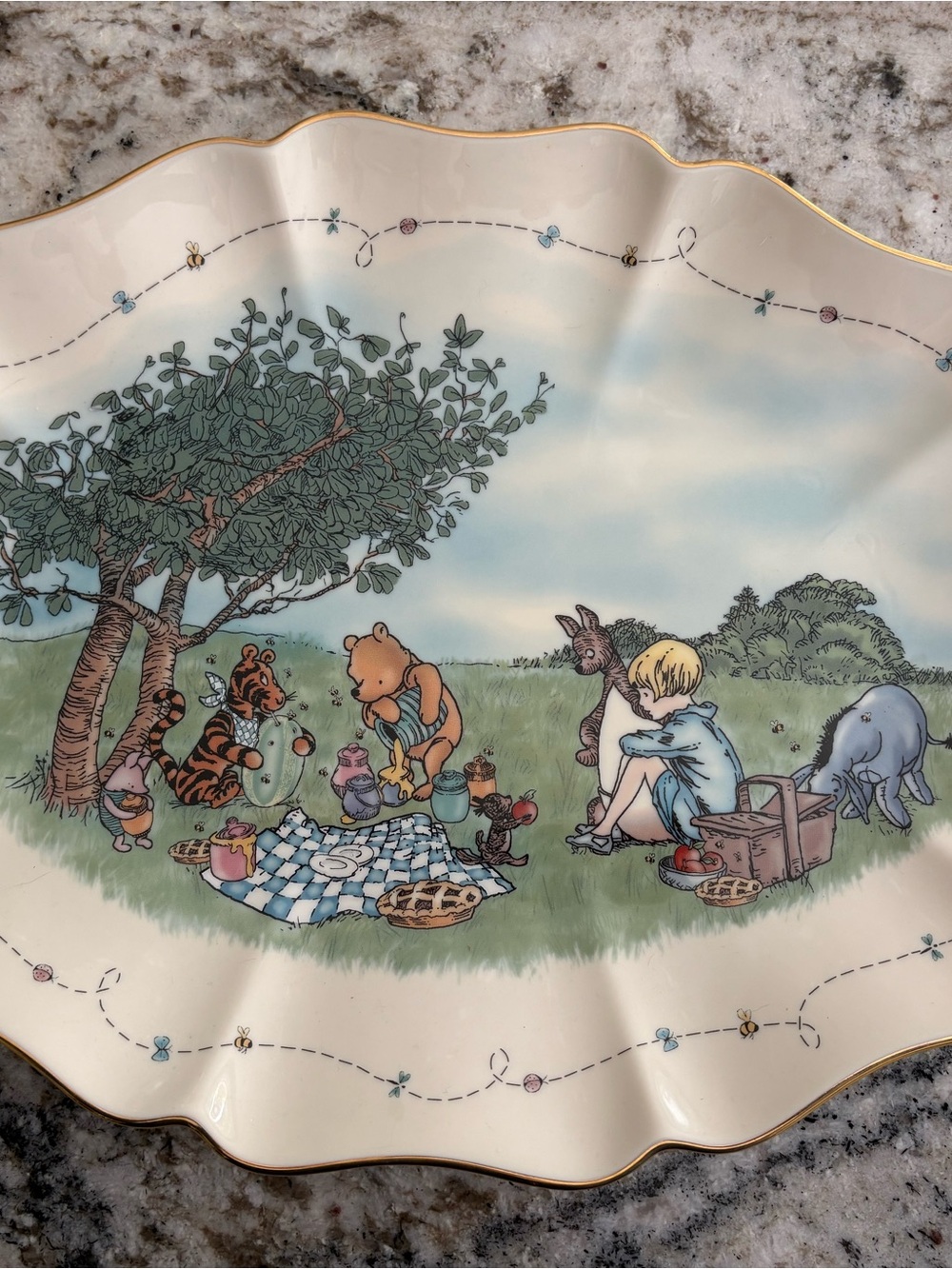 Lenox Winnie the Pooh Picnic Ceramic Platter - Cream, Green, Blue, Gold